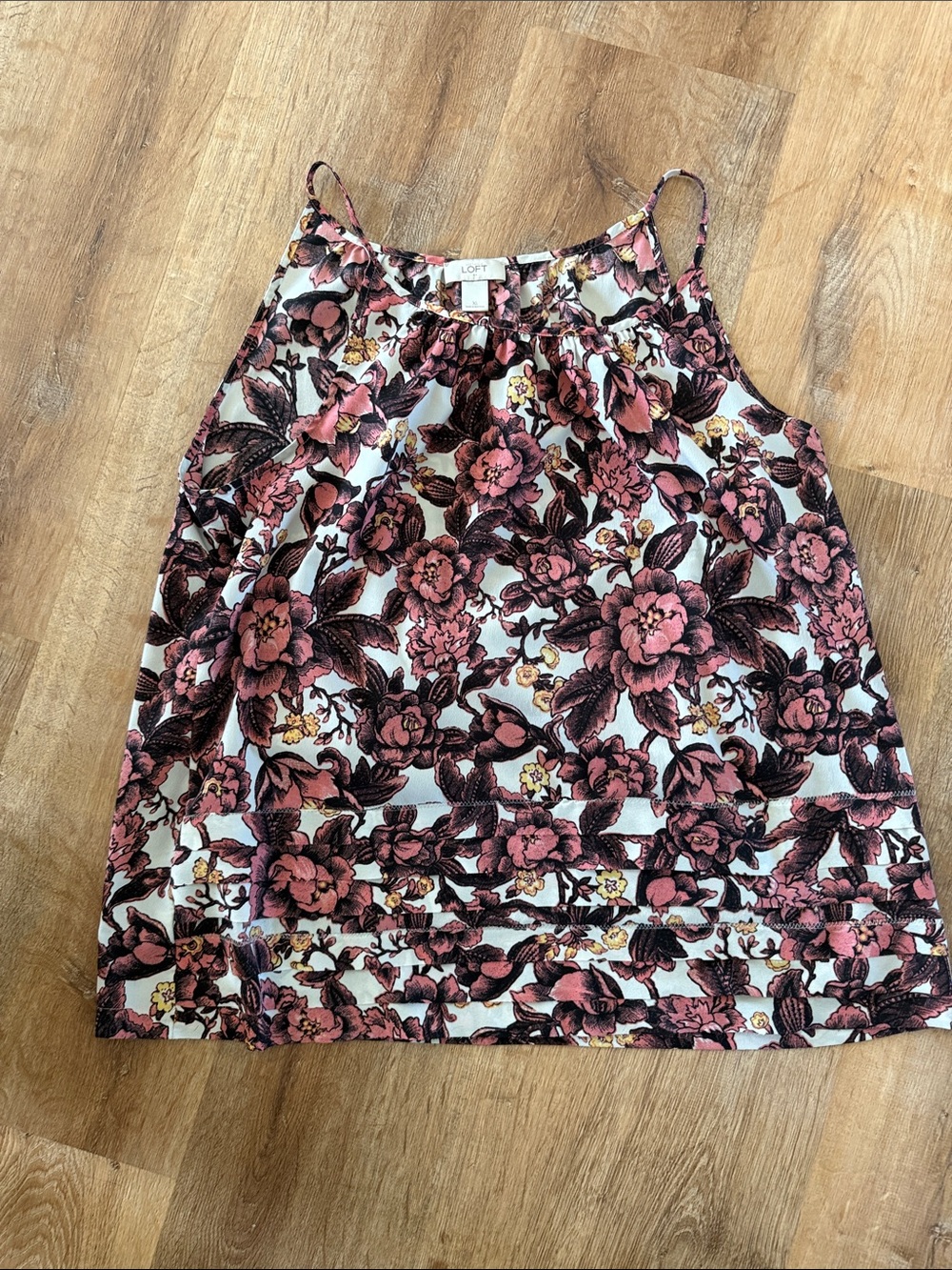 LOFT Black Floral Spaghetti-Strap Tank with Pink Blooms - XL